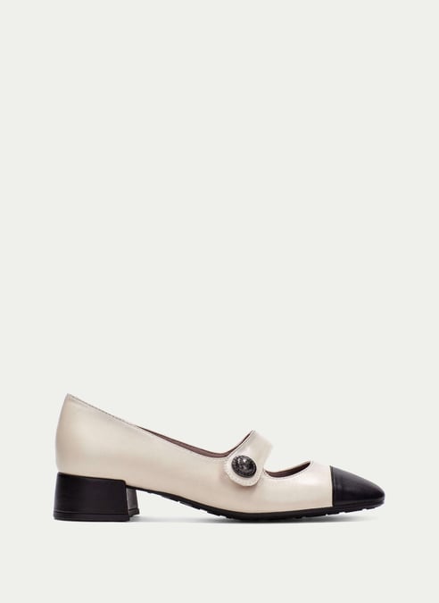 outlet mary jane oporto crema-negro - hispanitas