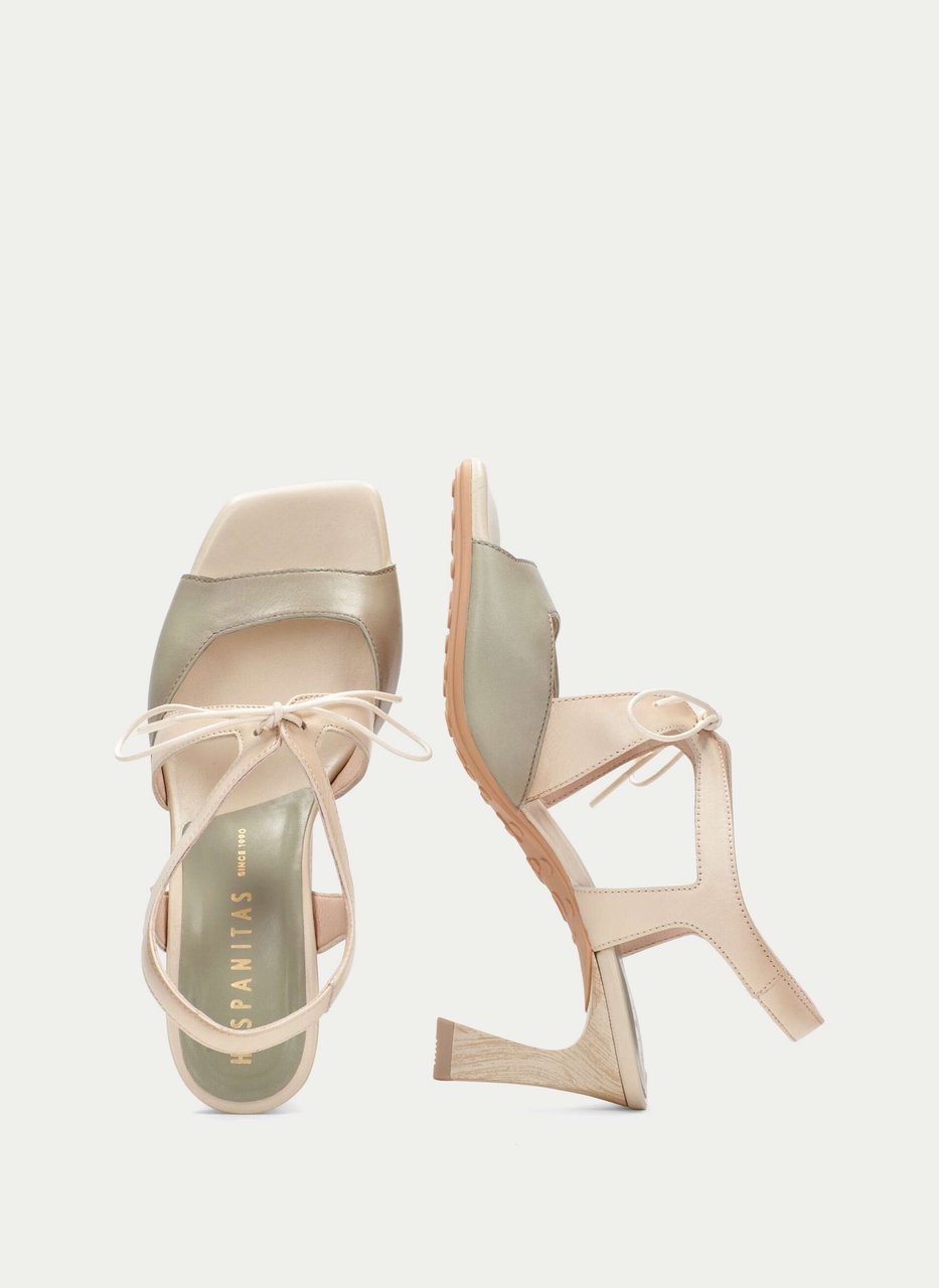 sandalia tacón rosa alga-crema