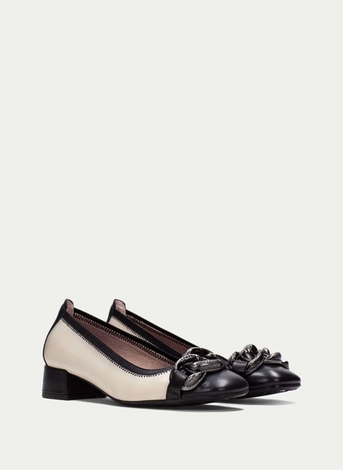 outlet ballerina-tacco oporto nero-panna - hispanitas