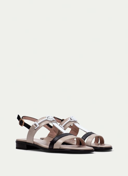outlet flat-sandal yakarta preto-taupe - hispanitas