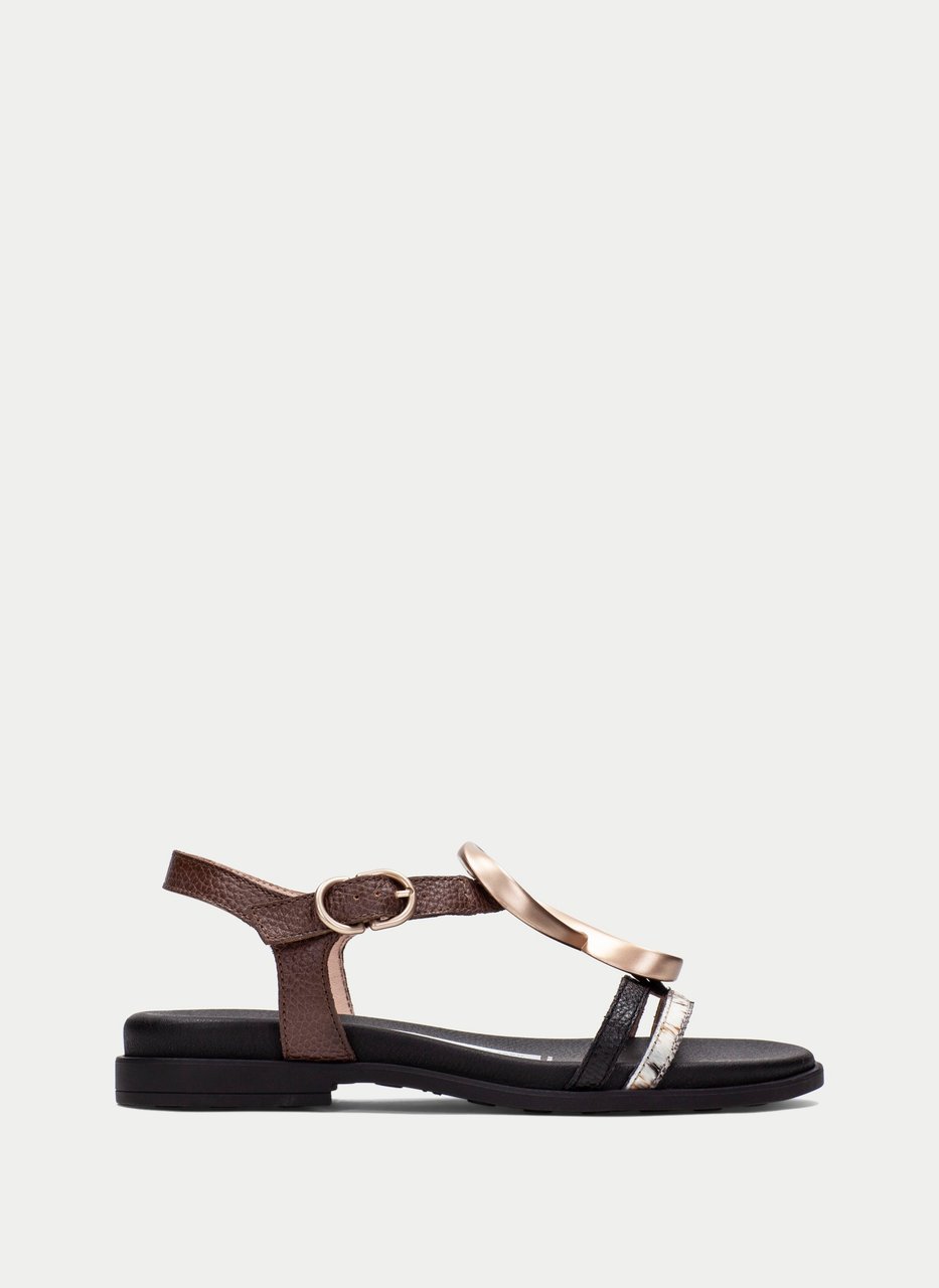 flat sandal bali schwarz-pony-hazelnuss