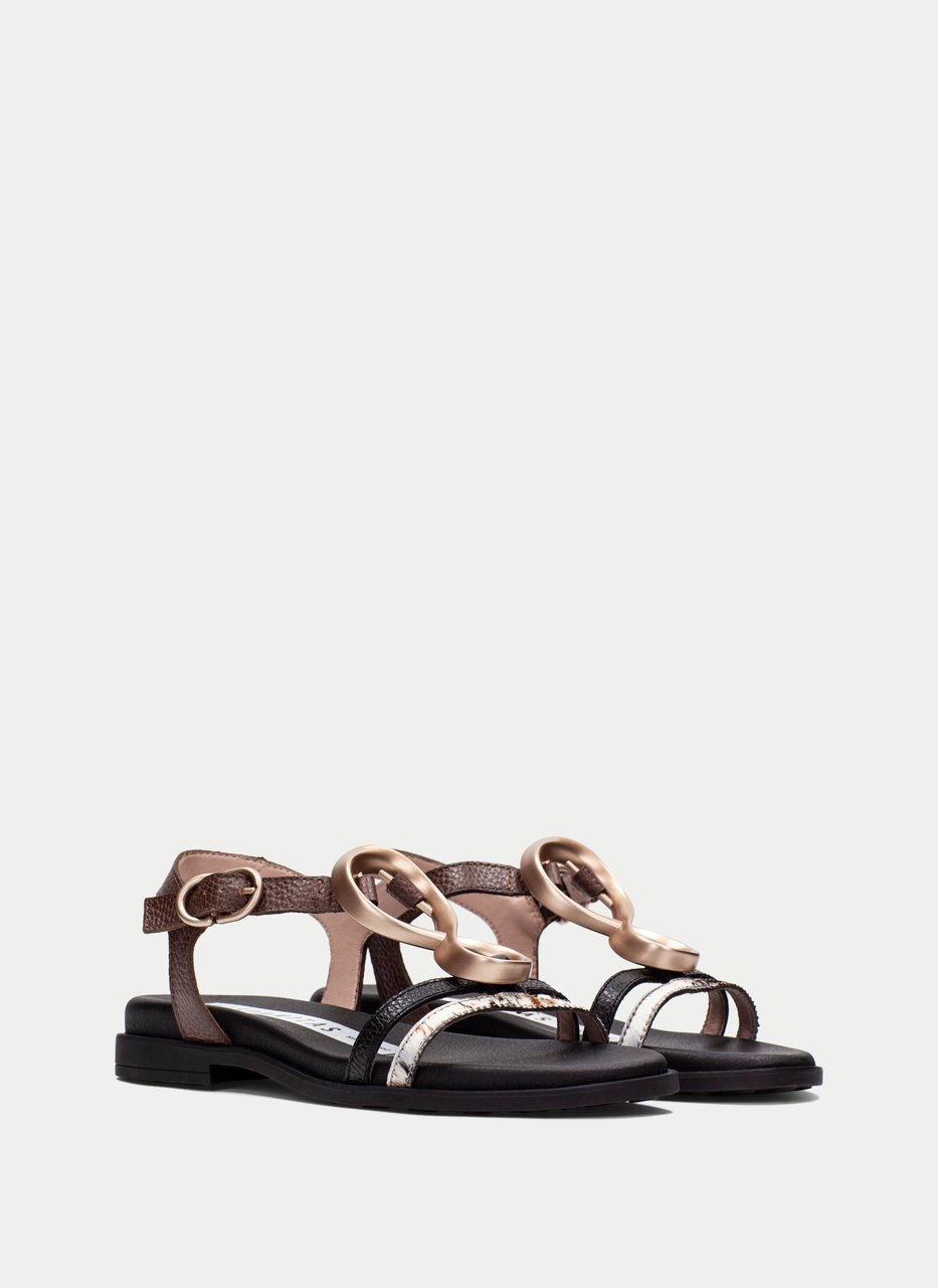 flat sandal bali schwarz-pony-hazelnuss