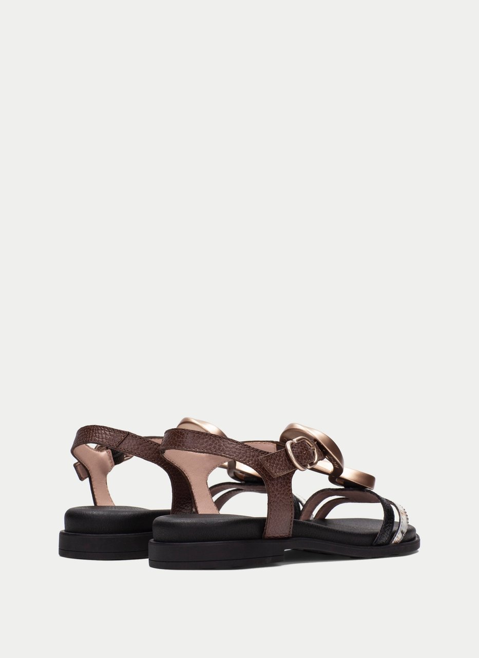flat sandal bali schwarz-pony-hazelnuss