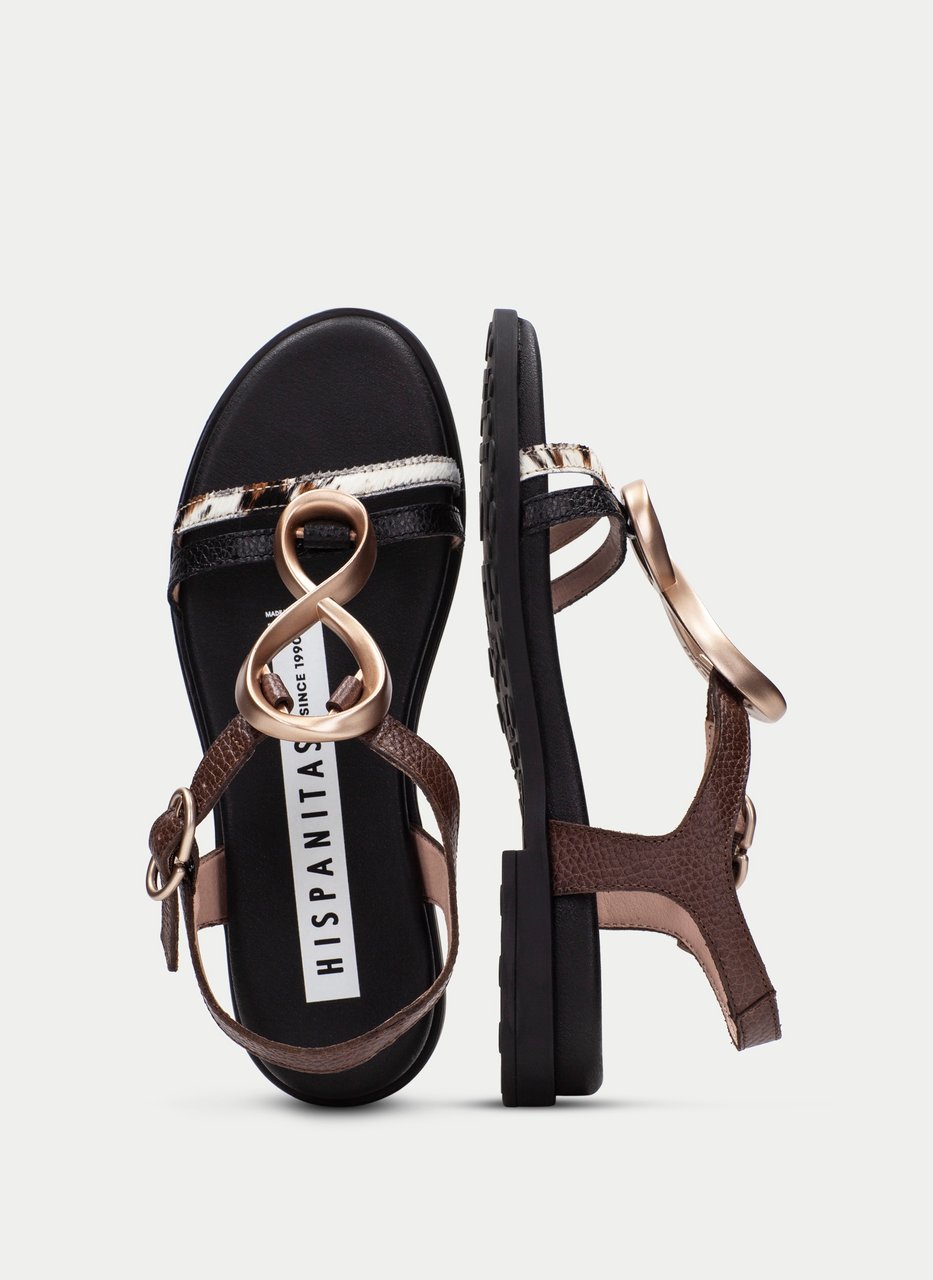 flat sandal bali schwarz-pony-hazelnuss