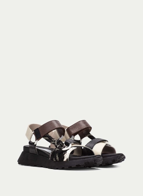 schuhe sport-sandal ambar schwarz-pony-hazelnuss - hispanitas