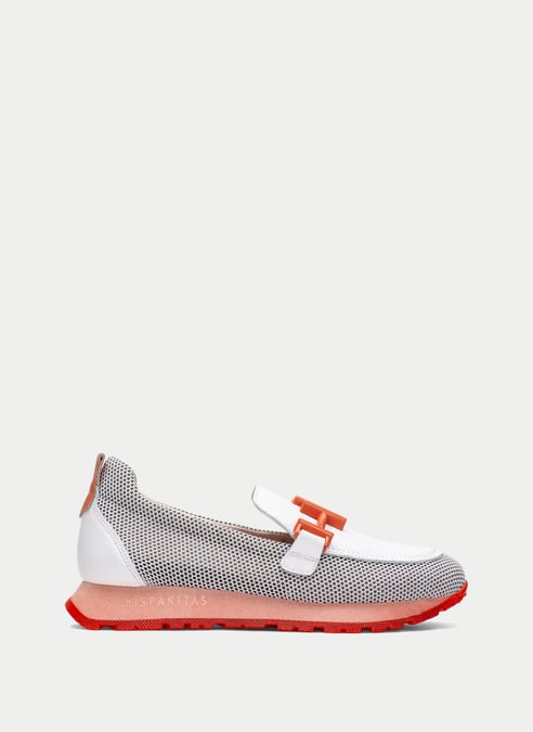 outlet mocassino-sport kansas bianco-corallo - hispanitas