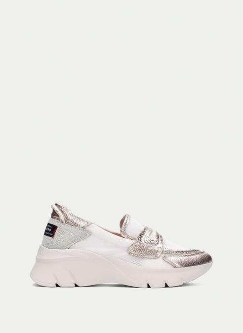 outlet mocassino-sport habana bianco-champagne - hispanitas